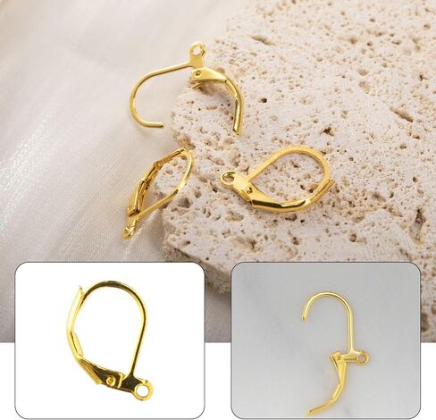 60 PCS Hypoallergenic arring Hooks ، Leverback Earwire French Hook مع حلقة مفتوحة لتصميمات القرط نتائج المجوهرات (ذهبية وفضية) in Saudi Arabia