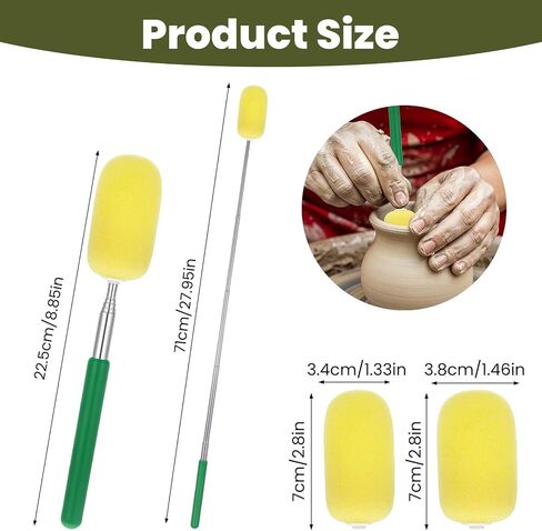 2 PCS عصا الإسفنج التلسكوبية للفخار ، والأولاد الإسفنج الفخار أدوات الإسفنج على عصا ، وإزالة المياه الزائدة من السيراميك الطويل أو الضيق ، مع اثنين من رؤوس الإسفنج القابلة للفصل (10 "-38") in Kuwait