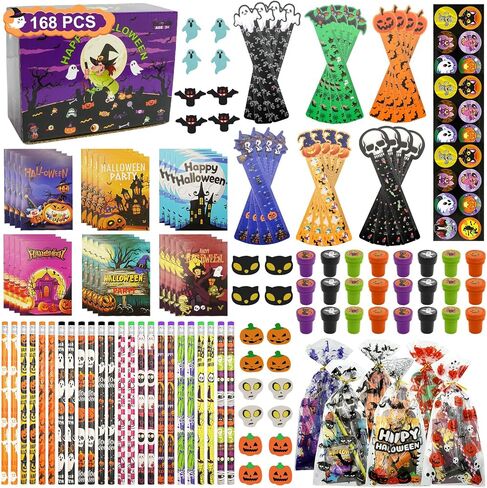 168 PCS Halloween Party Forms Bulk ، 24 Pack Pack Hightery Gift For Kids Trick أو Treat for Party Classroom School Supplies Rewards Halloween Goodie Bag Stuffs in Saudi Arabia