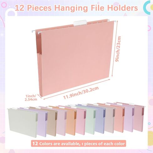 gisgfim 12 Pack Pastel Expanding Hanging File Folders Letter Size Insertable 1/5 Cut Tabs for Filing Cabinets Extra Capacity File Folders Hanging Organizer for Desk Home Office School in Saudi Arabia