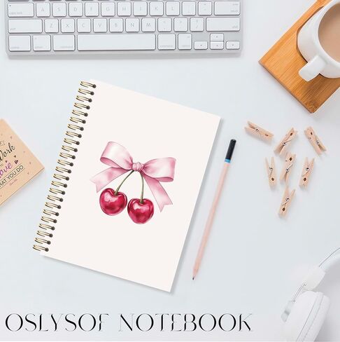 Oslysof Coquette Pink Bow Cherry Notebook ، Pink Girly Journal for Women ، دفاتر جمالية Preppy لأخذ الملاحظات ، Coquette Girly Office Supplies ، 5.5 × 8.3 بوصة مع 164 صفحة in Saudi Arabia