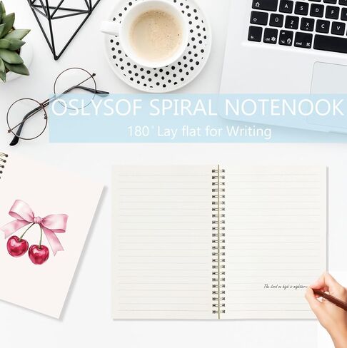 Oslysof Coquette Pink Bow Cherry Notebook ، Pink Girly Journal for Women ، دفاتر جمالية Preppy لأخذ الملاحظات ، Coquette Girly Office Supplies ، 5.5 × 8.3 بوصة مع 164 صفحة in Saudi Arabia