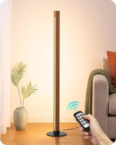 EDISHINE Floor Lamps for Living Room, Upgraded Dual-Sided Lighting, Wooden Corner Floor Lamp, LED Corner Lamp with Remote/Foot Control, 7CCT & Dimmable Standing Lamp for Bedroom, Office, Dark Walnut in Kuwait