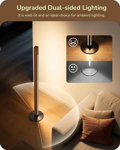 EDISHINE Floor Lamps for Living Room, Upgraded Dual-Sided Lighting, Wooden Corner Floor Lamp, LED Corner Lamp with Remote/Foot Control, 7CCT & Dimmable Standing Lamp for Bedroom, Office, Dark Walnut in Kuwait