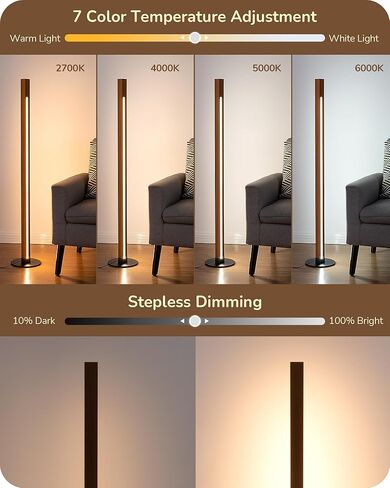 EDISHINE Floor Lamps for Living Room, Upgraded Dual-Sided Lighting, Wooden Corner Floor Lamp, LED Corner Lamp with Remote/Foot Control, 7CCT & Dimmable Standing Lamp for Bedroom, Office, Dark Walnut in Kuwait