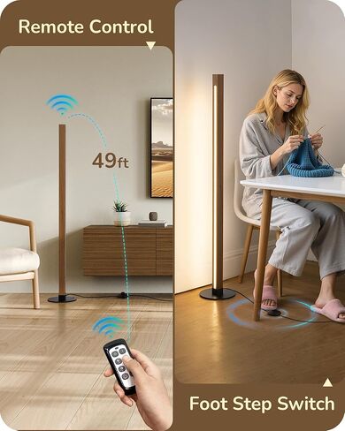 EDISHINE Floor Lamps for Living Room, Upgraded Dual-Sided Lighting, Wooden Corner Floor Lamp, LED Corner Lamp with Remote/Foot Control, 7CCT & Dimmable Standing Lamp for Bedroom, Office, Dark Walnut in Kuwait