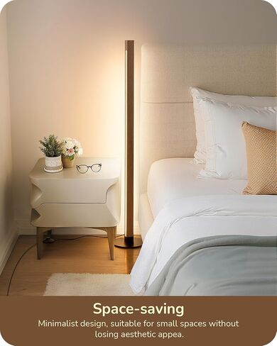 EDISHINE Floor Lamps for Living Room, Upgraded Dual-Sided Lighting, Wooden Corner Floor Lamp, LED Corner Lamp with Remote/Foot Control, 7CCT & Dimmable Standing Lamp for Bedroom, Office, Dark Walnut in Kuwait