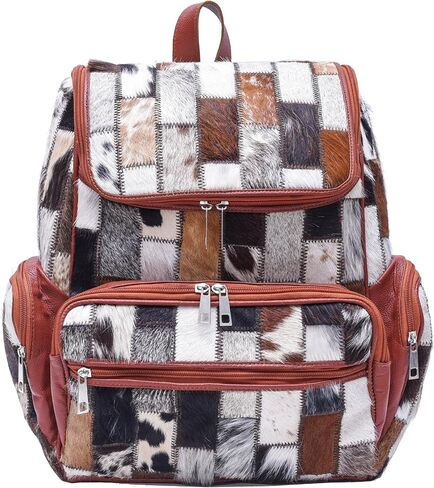 CHAYELL Leather Cowhide Diaper Bag Backpack - Patchwork Handcrafted Hair-On Full Grain Western Diaper Bag, Luxe Travel & Work - Laptop Sleeve, Timeless Design for Style-Driven Journeys Cow Diaper Bag in Saudi Arabia