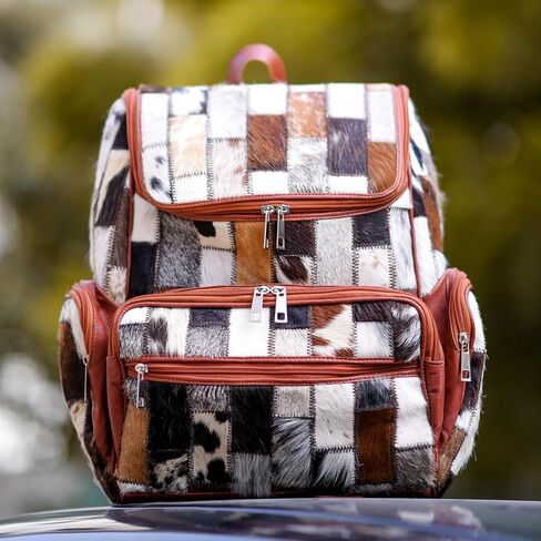 CHAYELL Leather Cowhide Diaper Bag Backpack - Patchwork Handcrafted Hair-On Full Grain Western Diaper Bag, Luxe Travel & Work - Laptop Sleeve, Timeless Design for Style-Driven Journeys Cow Diaper Bag in Saudi Arabia