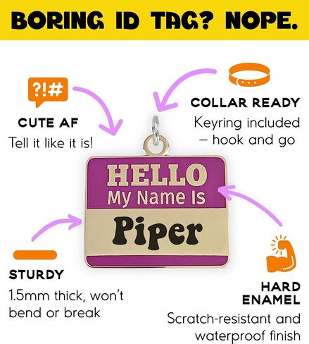 Personalized Dog & Cat ID Tags - Choose from 25+ Tag Designs - Free 5 Lines Custom Engraved - Unique, Cute, Funny, Sassy Pet Tag (Hello My Name is Badge - Teal, Small (1 inch)) in Saudi Arabia