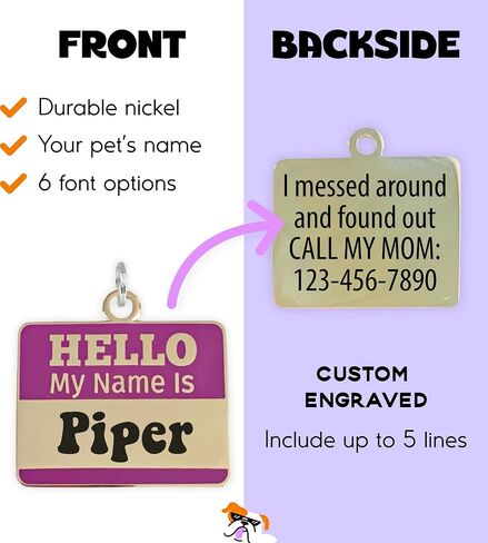 Personalized Dog & Cat ID Tags - Choose from 25+ Tag Designs - Free 5 Lines Custom Engraved - Unique, Cute, Funny, Sassy Pet Tag (Hello My Name is Badge - Teal, Small (1 inch)) in Saudi Arabia
