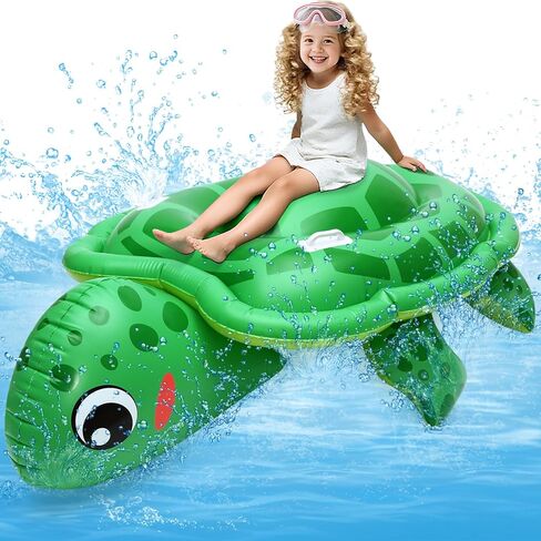 HyDren 79inch Extra Large Inflatable Pool Float for Kid, Sea Turtle Pool Toy with Duty Handles Realistic Animal Summer Blow Up Beach Supplies for Birthday Swimming Party Decor in Saudi Arabia