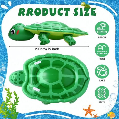 HyDren 79inch Extra Large Inflatable Pool Float for Kid, Sea Turtle Pool Toy with Duty Handles Realistic Animal Summer Blow Up Beach Supplies for Birthday Swimming Party Decor in Saudi Arabia