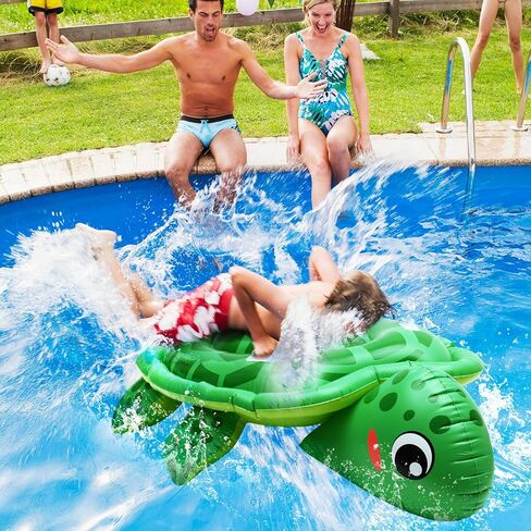 HyDren 79inch Extra Large Inflatable Pool Float for Kid, Sea Turtle Pool Toy with Duty Handles Realistic Animal Summer Blow Up Beach Supplies for Birthday Swimming Party Decor in Saudi Arabia