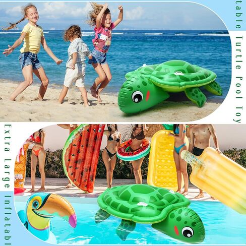 HyDren 79inch Extra Large Inflatable Pool Float for Kid, Sea Turtle Pool Toy with Duty Handles Realistic Animal Summer Blow Up Beach Supplies for Birthday Swimming Party Decor in Saudi Arabia