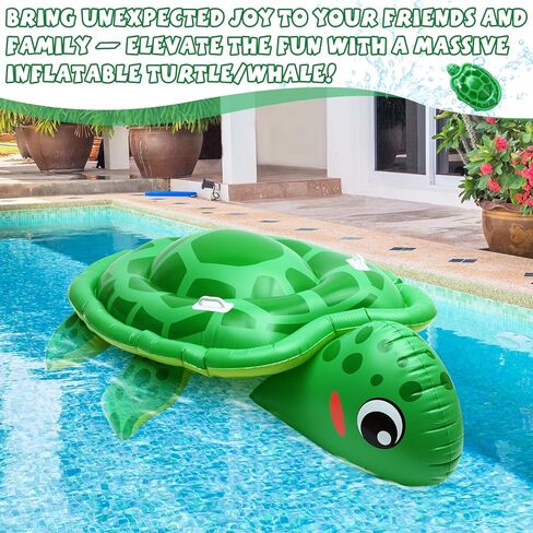 HyDren 79inch Extra Large Inflatable Pool Float for Kid, Sea Turtle Pool Toy with Duty Handles Realistic Animal Summer Blow Up Beach Supplies for Birthday Swimming Party Decor in Saudi Arabia