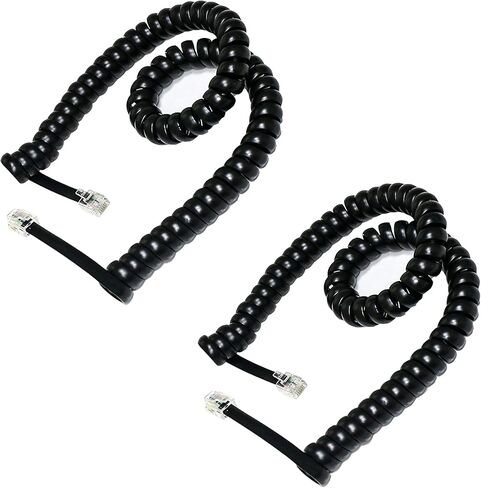أسلاك الهاتف ، 2 PCS 6P6C كابل سلك الهاتف للهواتف الأرضية ، (1.6 قدم ملفوف) RJ12 ذكر إلى سلك ملفوف الذكور (أسود) in Kuwait