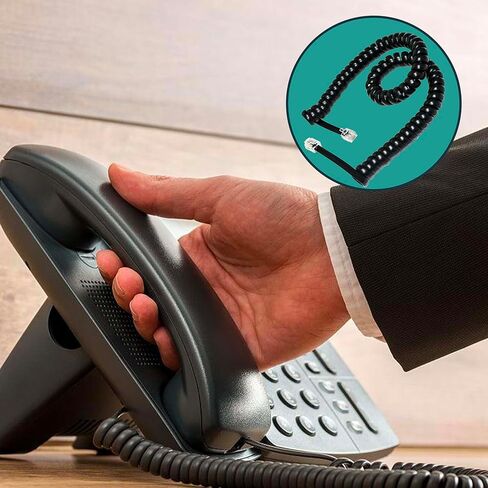 أسلاك الهاتف ، 2 PCS 6P6C كابل سلك الهاتف للهواتف الأرضية ، (1.6 قدم ملفوف) RJ12 ذكر إلى سلك ملفوف الذكور (أسود) in Kuwait