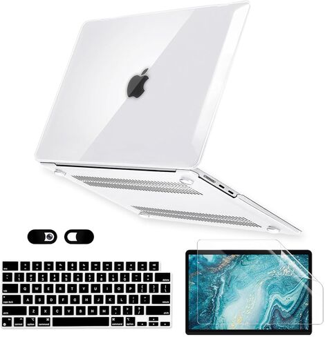 حالة MacBook Pro 16 بوصة M4 A3403 A3186 M3 A2991 M2 A2780 M1 A2485 PRO/MAX 2025-2021 إصدار معرف اللمس ، 5 في 1 غلاف الصلابة والوحة المفاتيح البلاستيكية وغطاء الشاشة وغطاء الويب ، شفاف ، شفاف in Kuwait