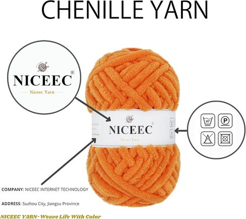 Niceec Chenille Yarn Blanting Yarn للحياكة خيوط خيالية لكروشيه نسج Craft Craft Engle 40m (44yds ، 100g) _orange in Saudi Arabia
