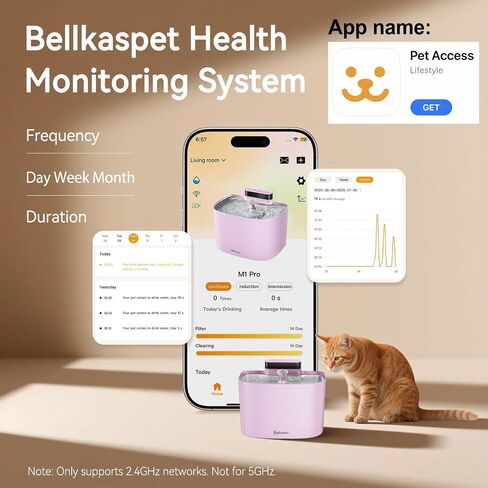 نافورة ماء القط ، نافورة Cat Control Cat ، 122 أوقية/3.6 لتر نوافير مائية للقطط الداخلية مع صينية من الفولاذ المقاوم للصدأ ، كلب Wi-Fi ونافورة مياه الحيوانات الأليفة (Pink ، Fountain+2 fliters) in Saudi Arabia