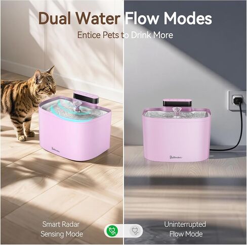 نافورة ماء القط ، نافورة Cat Control Cat ، 122 أوقية/3.6 لتر نوافير مائية للقطط الداخلية مع صينية من الفولاذ المقاوم للصدأ ، كلب Wi-Fi ونافورة مياه الحيوانات الأليفة (Pink ، Fountain+2 fliters) in Saudi Arabia