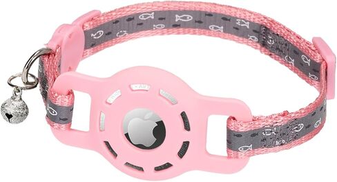 Reflective Cat Collar with Airtag Holder Breakaway Safety Airtag Kitten Collars with Bell for Female Girl Cats,Pink in Kuwait