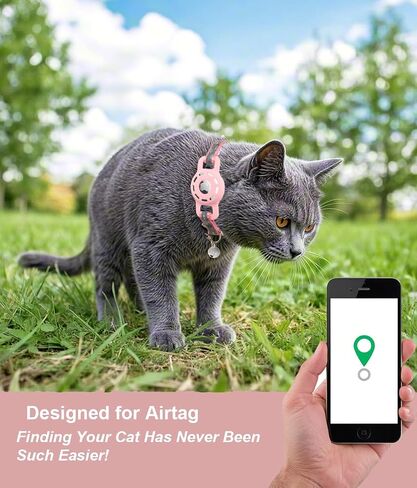 Reflective Cat Collar with Airtag Holder Breakaway Safety Airtag Kitten Collars with Bell for Female Girl Cats,Pink in Kuwait