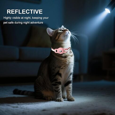 Reflective Cat Collar with Airtag Holder Breakaway Safety Airtag Kitten Collars with Bell for Female Girl Cats,Pink in Kuwait