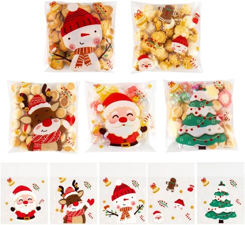 100 PCS Halloween Self-sealing Candy Bags(4x4 Inch) Trick or Treat Ziplock Cellophane Bags for Goodie Treat Cookie Goody Gifts Wrap Pumpkin Castle Spider Ghost Pouches Halloween Party Favors Supplies in Kuwait