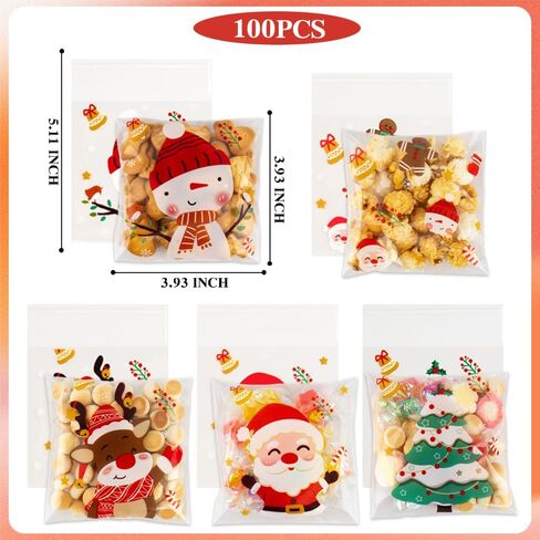 100 PCS Halloween Self-sealing Candy Bags(4x4 Inch) Trick or Treat Ziplock Cellophane Bags for Goodie Treat Cookie Goody Gifts Wrap Pumpkin Castle Spider Ghost Pouches Halloween Party Favors Supplies in Kuwait