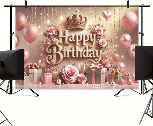 Royal Rose Themed Happy Birthday Backdrop Banner Elegant Party Decoration In Pink and Gold Birthday Banner Birthday Background in Saudi Arabia