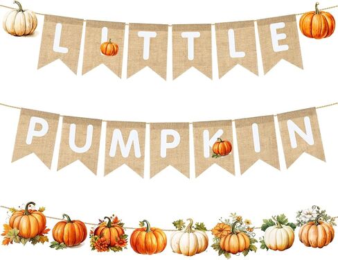 Fall Pink Little Pumpkin Baby Shower Banner Burlap Decorations Halloween Autumn Thanksgiving Baby Shower Party Garland Decorations for Boy Girl Gender Reveal Wedding Birthday Party Decor in Saudi Arabia