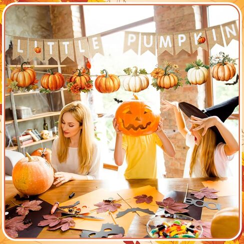 Fall Pink Little Pumpkin Baby Shower Banner Burlap Decorations Halloween Autumn Thanksgiving Baby Shower Party Garland Decorations for Boy Girl Gender Reveal Wedding Birthday Party Decor in Saudi Arabia