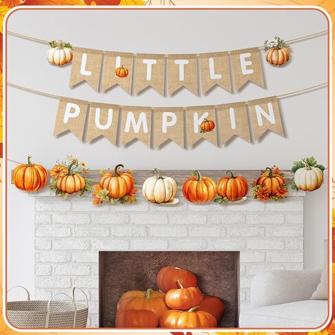 Fall Pink Little Pumpkin Baby Shower Banner Burlap Decorations Halloween Autumn Thanksgiving Baby Shower Party Garland Decorations for Boy Girl Gender Reveal Wedding Birthday Party Decor in Saudi Arabia