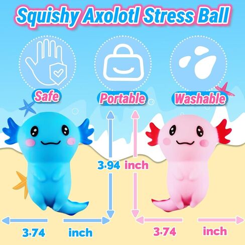 2 Pack Squishy Axolotl Stress Dough Sugar Ball Squeeze Fidget Toys for Kids and Adults, Cute Salamander Toys Squishy Stress Balls for Girls and Boys, Anxiety Relief, Birthday Gifts in Saudi Arabia