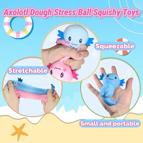 2 Pack Squishy Axolotl Stress Dough Sugar Ball Squeeze Fidget Toys for Kids and Adults, Cute Salamander Toys Squishy Stress Balls for Girls and Boys, Anxiety Relief, Birthday Gifts in Saudi Arabia