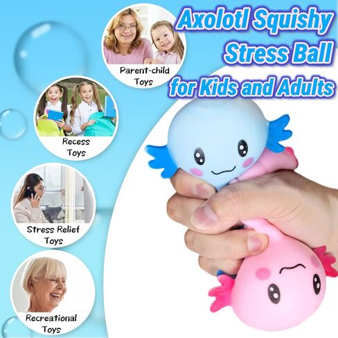 2 Pack Squishy Axolotl Stress Dough Sugar Ball Squeeze Fidget Toys for Kids and Adults, Cute Salamander Toys Squishy Stress Balls for Girls and Boys, Anxiety Relief, Birthday Gifts in Saudi Arabia