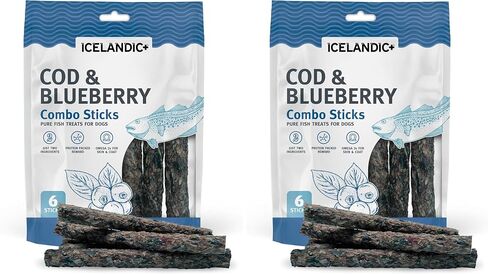 Icelandic+ Combo Sticks: Cod & Blueberry - 2oz - Dog Treats, Crunchy 2 Ingredient Pet Snacks, Preservative Free, Wild Caught Fish, Slow Baked, Natural in Saudi Arabia