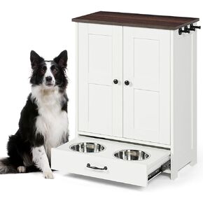 Dog Feeding Station Storage Cabinet,Dog Food Storage Cabinet with Hidden Raised Dog Bowls, Pet Feeder Container with Hanger for Feeding & Watering Supplies in Saudi Arabia