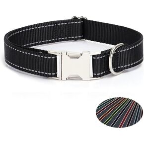 Reflective Dog Collar with Metal Buckle Adjustable Safety Nylon Collars with Quick Release Buckle and Metal D Ring for Small Medium Large Dogs (Blue, Small) in Kuwait