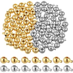 80 Pcs Gold Silver Round Crimp Beads for Jewelry Making Brass Metal Round Crimp-Bead Gold Silver Spacer-Beads for DIY Bracelet Jewelry Making (Gold and Silver) in Kuwait