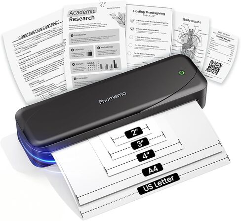طابعة Phomemo Portable ، M833 ترقية الطابعات اللاسلكية المحمولة غير القابلة للتشغيل للسفر ، ودعم طابعة تسمية بلوتوث 8.5 '× 11' in Saudi Arabia