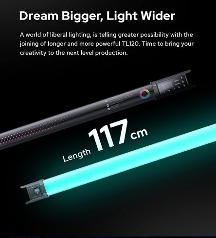 غودوكس مصباح انبوبي TL60 RGB CRI 96 TLCI 98، درجة حرارة اللون 2700 كلفن ~ 6500 كلفن، سطوع 100% (لوكس)، 39 تاثير اف اكس، لاسلكي 2.4G، يدعم التحكم عبر التطبيق/تحكم DMX in Saudi Arabia