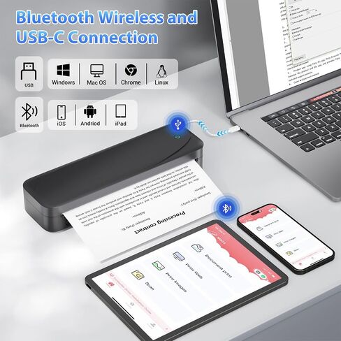 طابعة Phomemo Portable ، M833 ترقية الطابعات اللاسلكية المحمولة غير القابلة للتشغيل للسفر ، ودعم طابعة تسمية بلوتوث 8.5 '× 11' in Saudi Arabia