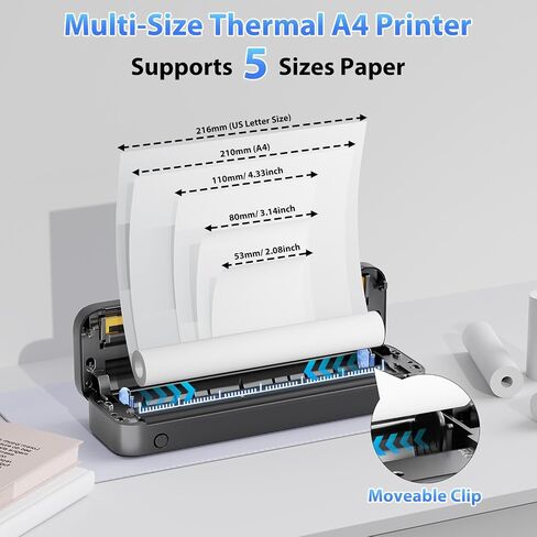 طابعة Phomemo Portable ، M833 ترقية الطابعات اللاسلكية المحمولة غير القابلة للتشغيل للسفر ، ودعم طابعة تسمية بلوتوث 8.5 '× 11' in Saudi Arabia