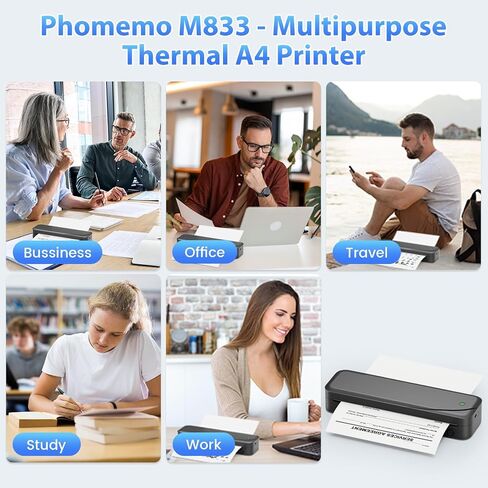 طابعة Phomemo Portable ، M833 ترقية الطابعات اللاسلكية المحمولة غير القابلة للتشغيل للسفر ، ودعم طابعة تسمية بلوتوث 8.5 '× 11' in Saudi Arabia
