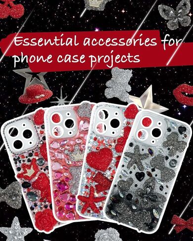 Rhinestone Junk Case Charms – Big Red Bling Charms for Junk Cases, Resin & Rhinestone Hearts, Bows, Stars, Lips, Bears, Butterflies with Flat Backs, Easy to Use in Kuwait