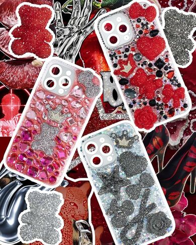 Rhinestone Junk Case Charms – Big Red Bling Charms for Junk Cases, Resin & Rhinestone Hearts, Bows, Stars, Lips, Bears, Butterflies with Flat Backs, Easy to Use in Kuwait