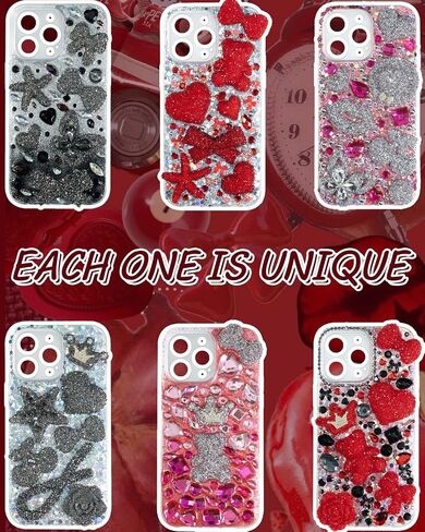 Rhinestone Junk Case Charms – Big Red Bling Charms for Junk Cases, Resin & Rhinestone Hearts, Bows, Stars, Lips, Bears, Butterflies with Flat Backs, Easy to Use in Kuwait